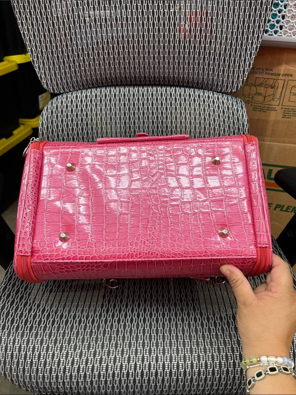 Hot Pink Faux Croc Small Pet Carrier with Dual Handles